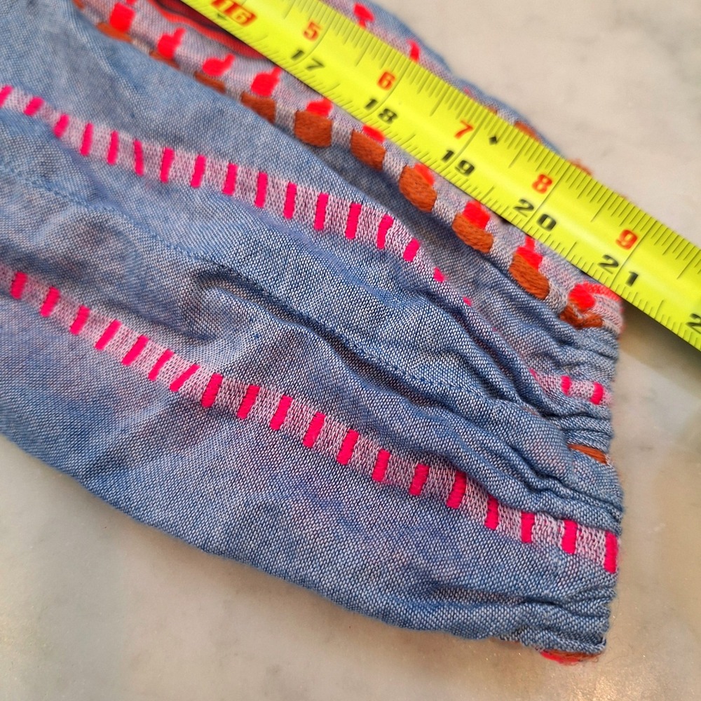 Anthropologie Velvet Graham‎ & Spencer Blouse Lg Blue Neon Pink Embroidered Boho - Picture 8 of 10